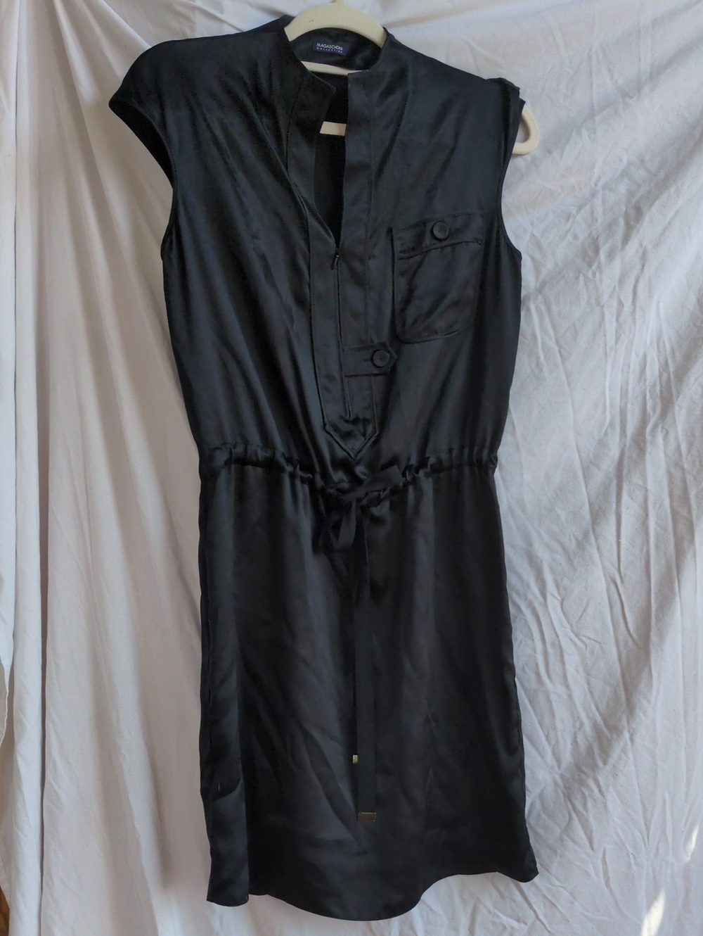 Magaschoni Black Cap-Sleeve Drawstring Shirt Dress